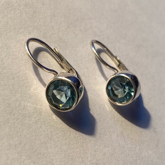 Sterling Silver Blue Stone Lever Back Earrings - Picture 8 of 8